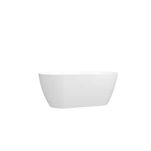 59 in.x 28.5 in. Acrylic Freestanding Oval Soaking Bathtub in White with Brushed Nickel Overflow and Drain