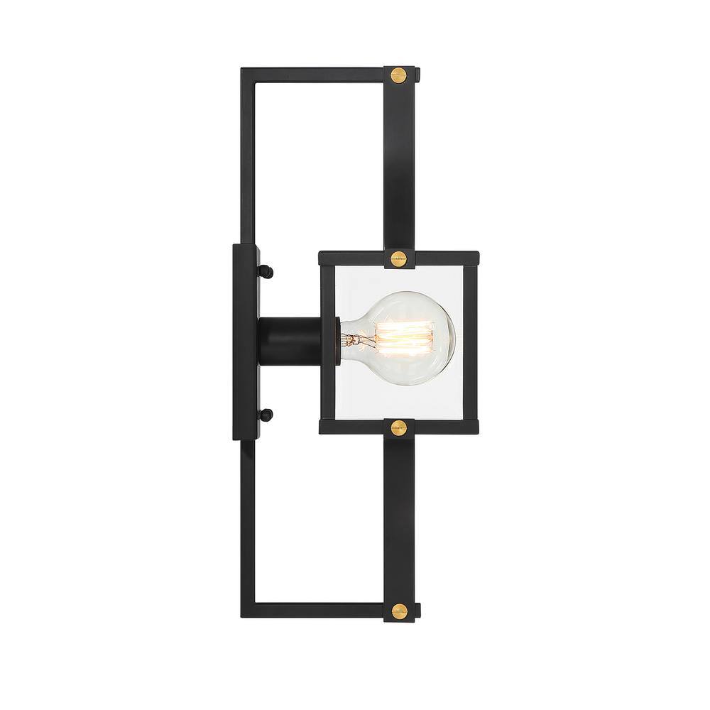 Matte Black and Brass Dimmable Lantern Sconce