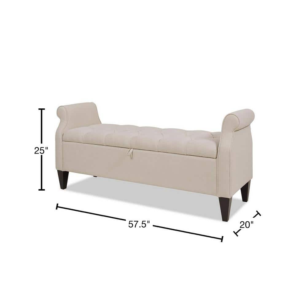 Jacqueline Sky Neutral Tufted Roll Arm Storage Bench