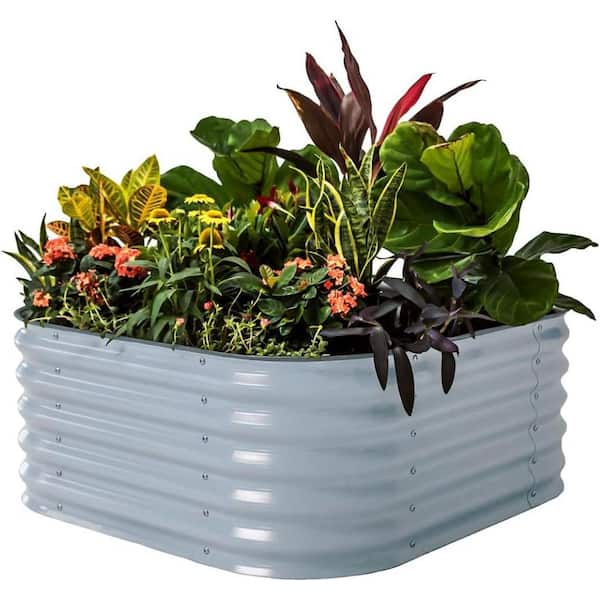 vego garden 17 in. Tall 4-In-1 Modular Metal Raised Gardening Beds Kit Metal Planter Box, Sky Blue