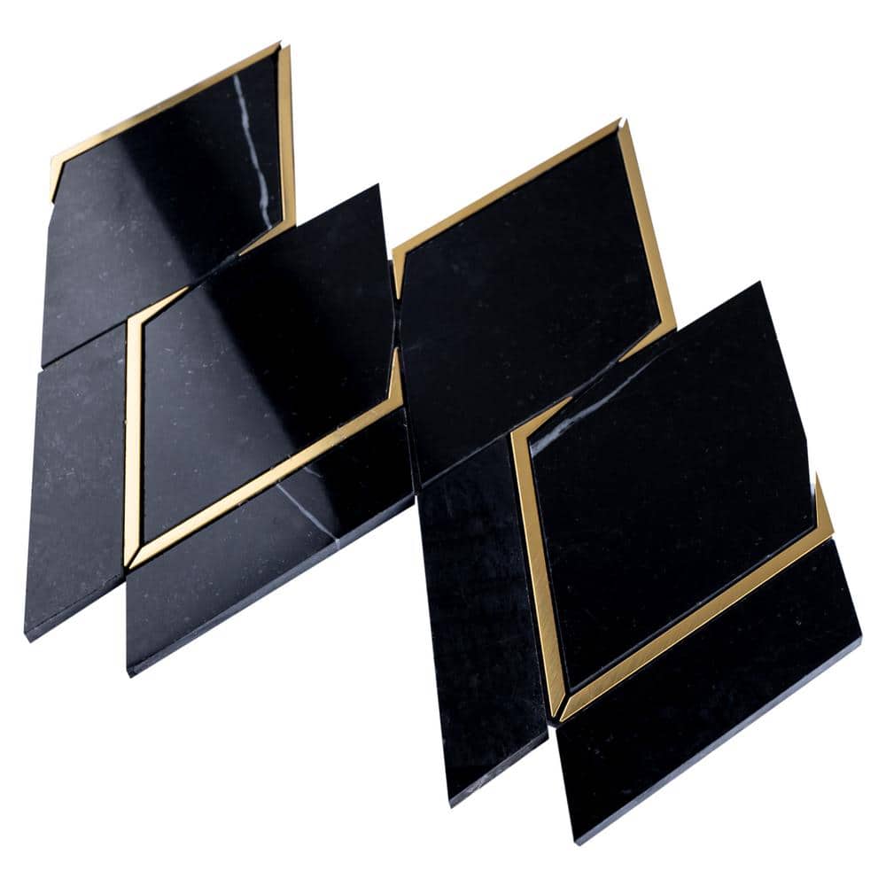 Black and Gold Geometric Polished Marble Mosaic Wall Tile