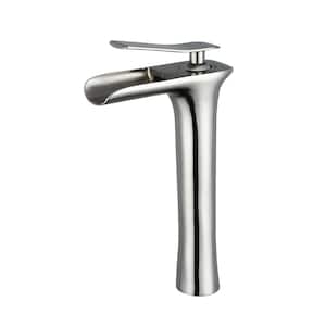 Waterfall Vessel sink Bathroom Faucet, Single Hole Single-Handle Bathroom Faucet in Brushed Nickel