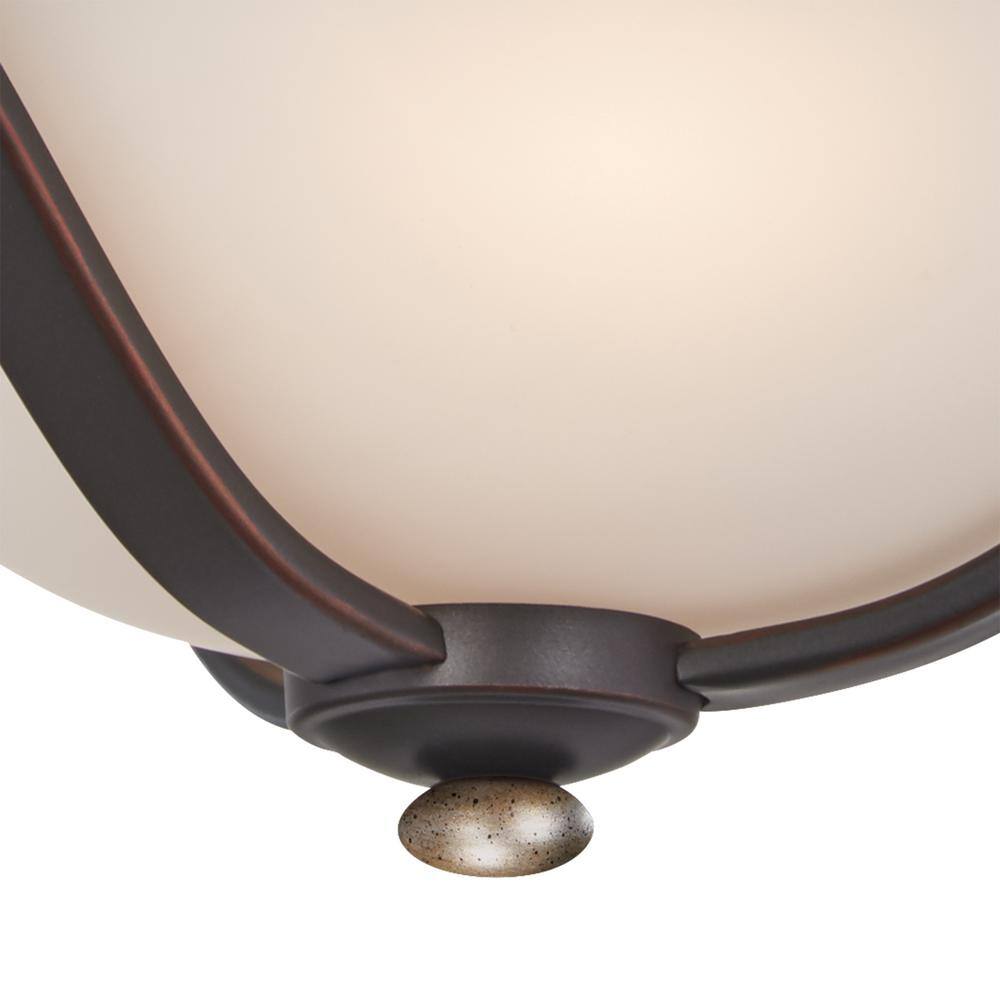 Lathan Bronze and Etched White Glass 2-Light Semi Flush Mount