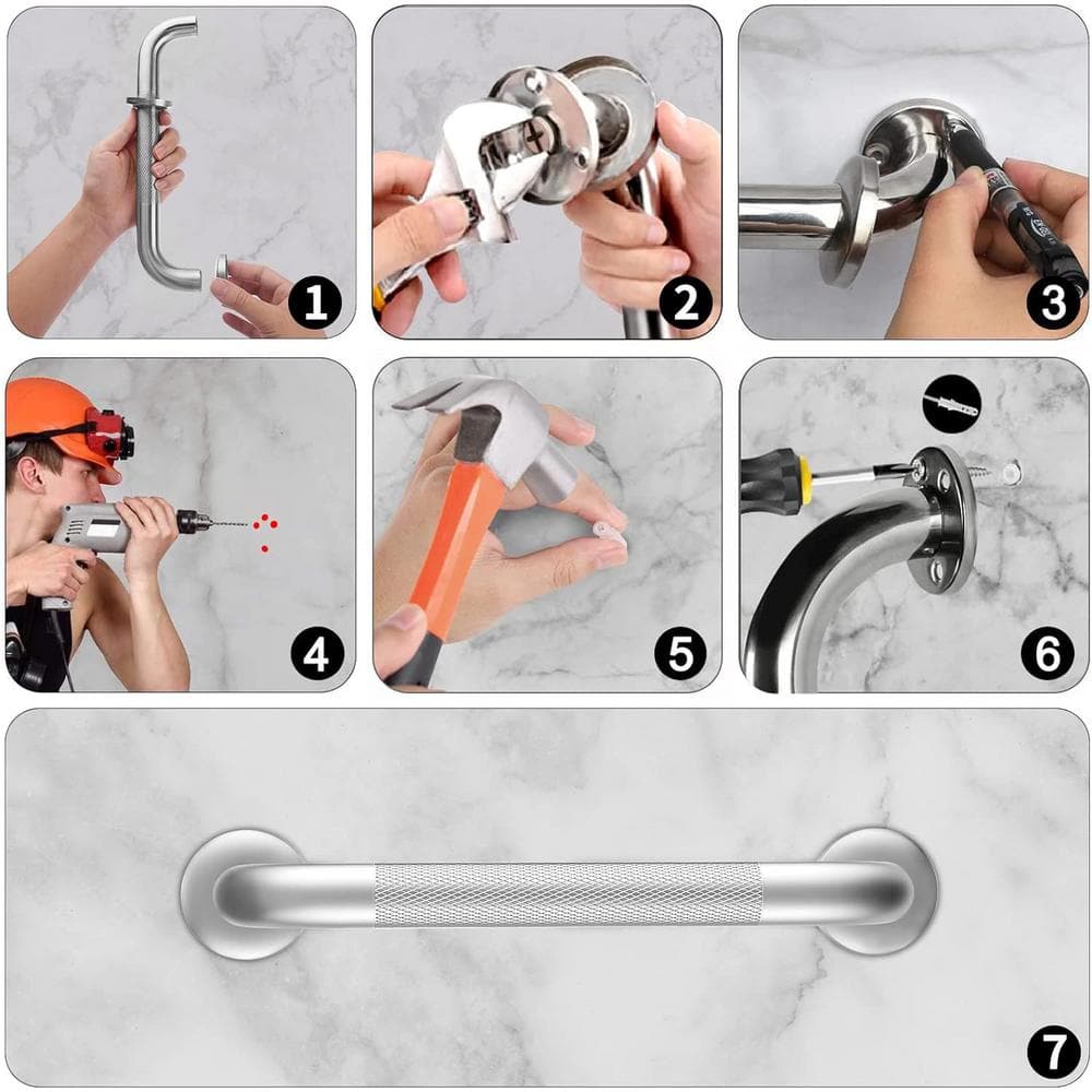 16-Inch Chrome Anti-Slip Stainless Steel Grab Bars, 2-Pack