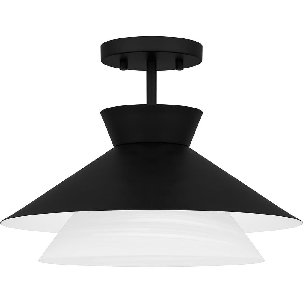 Matte Black and Alabaster Glass Semi-Flush Mount Light