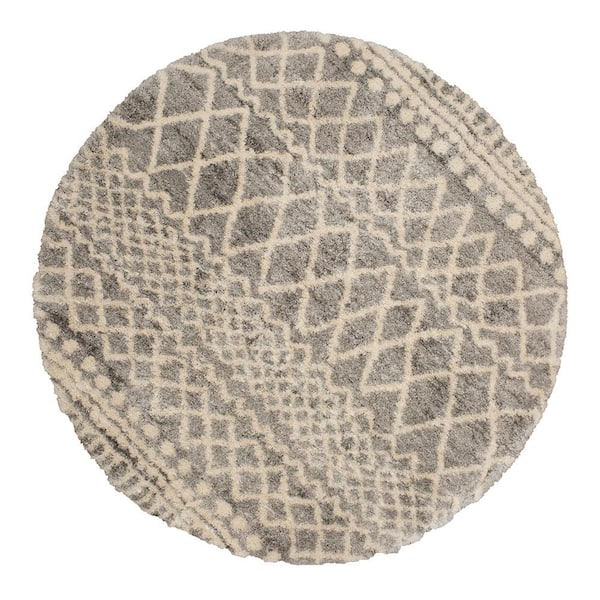 StyleWell Caspian 5 ft. Gray Round Moroccan Area Rug
