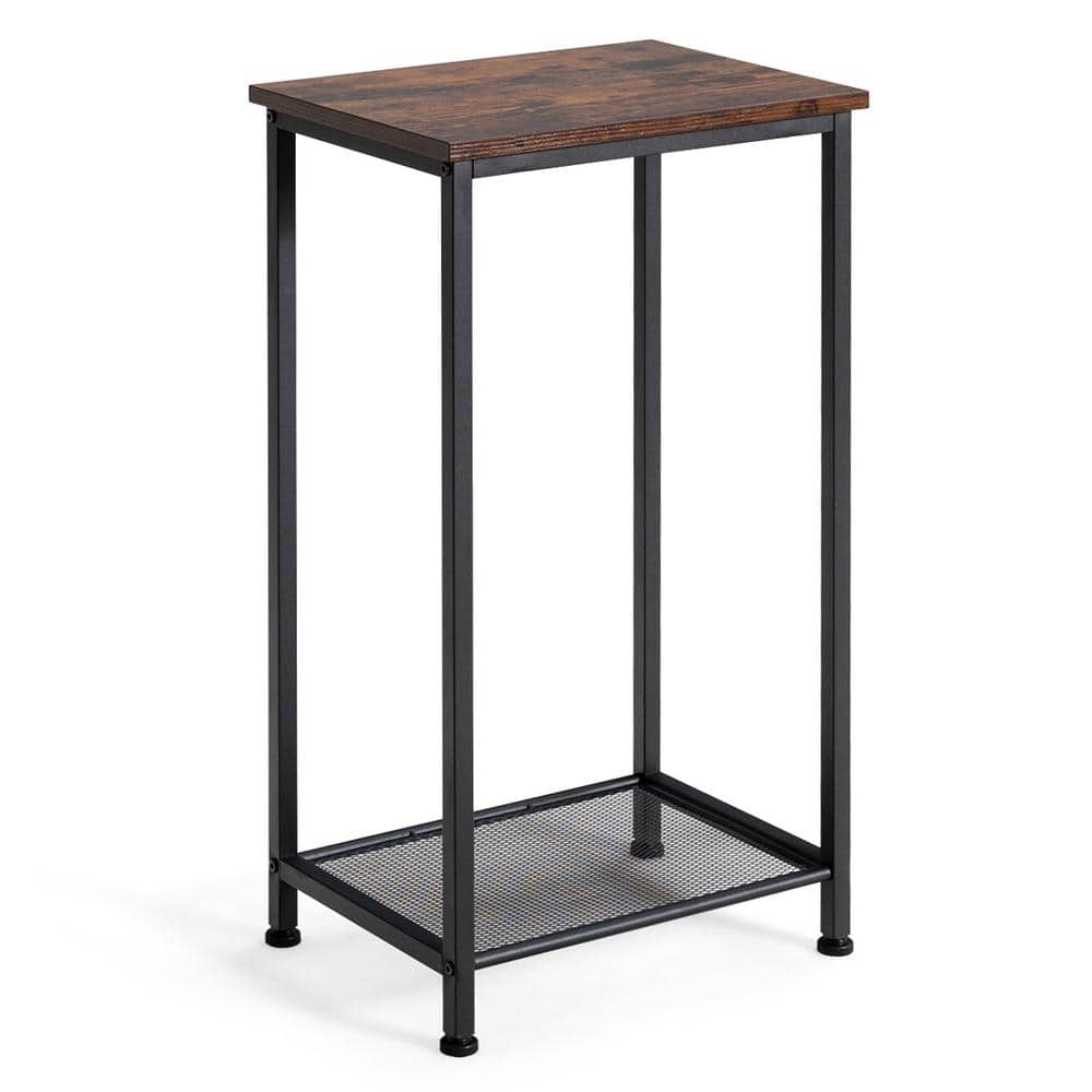 Rustic Brown 2-Tier Industrial Wood and Metal End Table