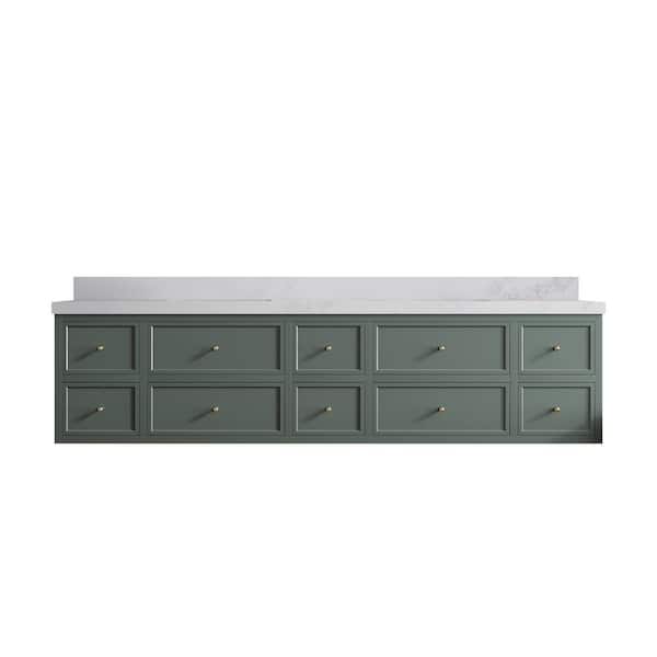 Willow Collections Roswell 84 in. W x 22 in. D x 36 in. H Double Sink Bath Vanity in Pewter Green with 2 in. Calacatta Nuvo qt. Top