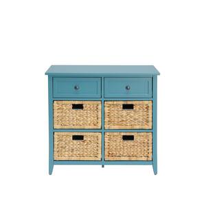 Flavius 30 in. Teal Rectangle Wood Console Table with Drawers