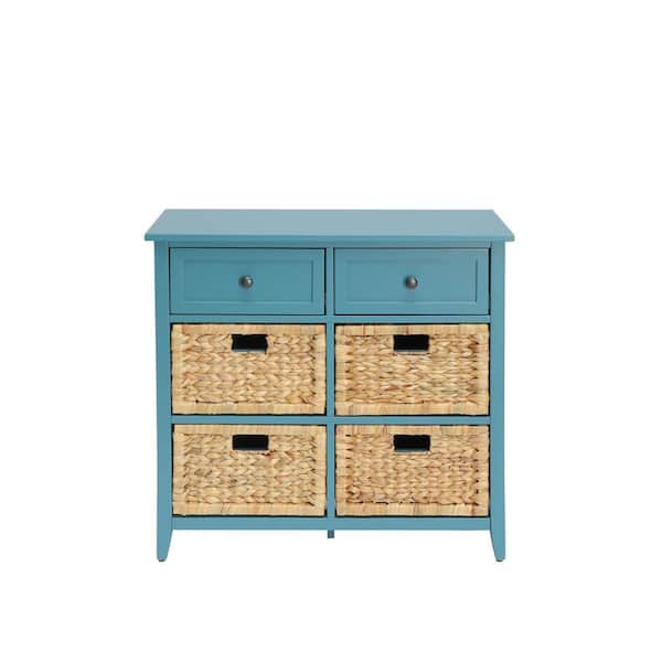 Venetian Worldwide Flavius 30 in. Teal Rectangle Wood Console Table with Drawers