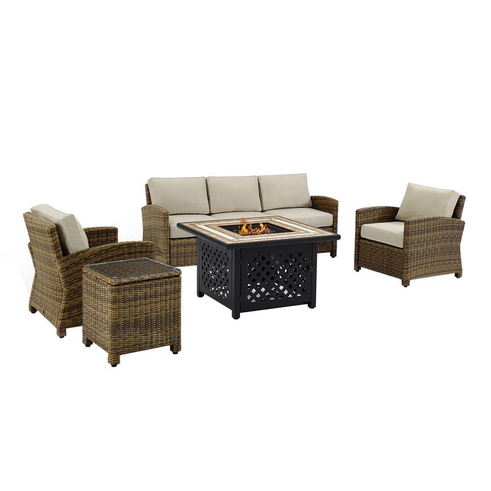 CROSLEY FURNITURE Bradenton 5Piece Wicker Patio Fire Pit Set