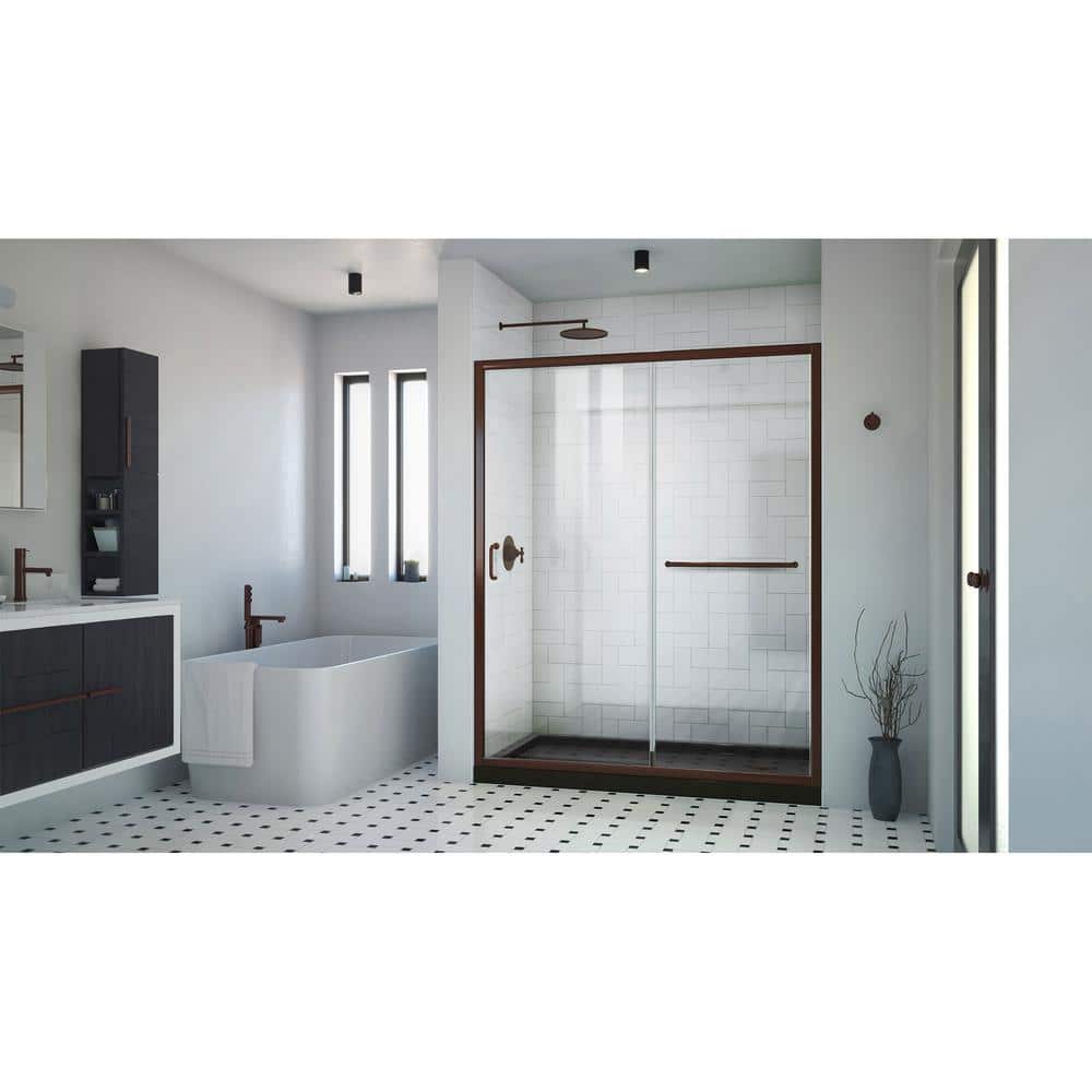 Infinity-Z 60" Oil Rubbed Bronze Frameless Shower Kit with Acrylic Base