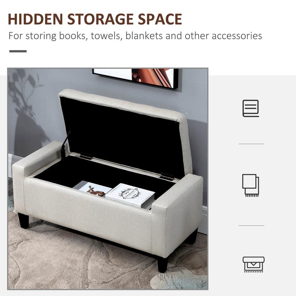 HOMCOM Classic Beige Linen Upholstered Storage Ottoman Bench
