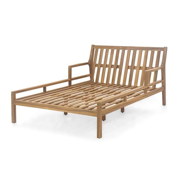 1-Piece Light Teak Wood Outdoor Patio Daybed Loveseat with Beige