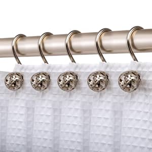 Hollow Ball Shower Curtain Hooks for Bathroom, Rust Resistant Shower Curtain Hooks Rings in Brushed Nickel (Set of 12)