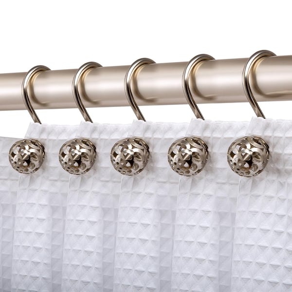 Brushed Nickel Double Hook Shower Curtain Hooks / Shower Curtain Rings Set  (12 pack) - Stainless Steel