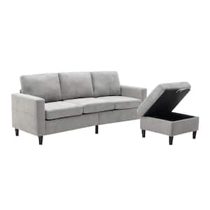 77.9 in. W Square Arm 2-Piece Linen Modern Sectional Sofa in Gray with Handy Side Pocket 3-Seat Sofa plus Ottoman