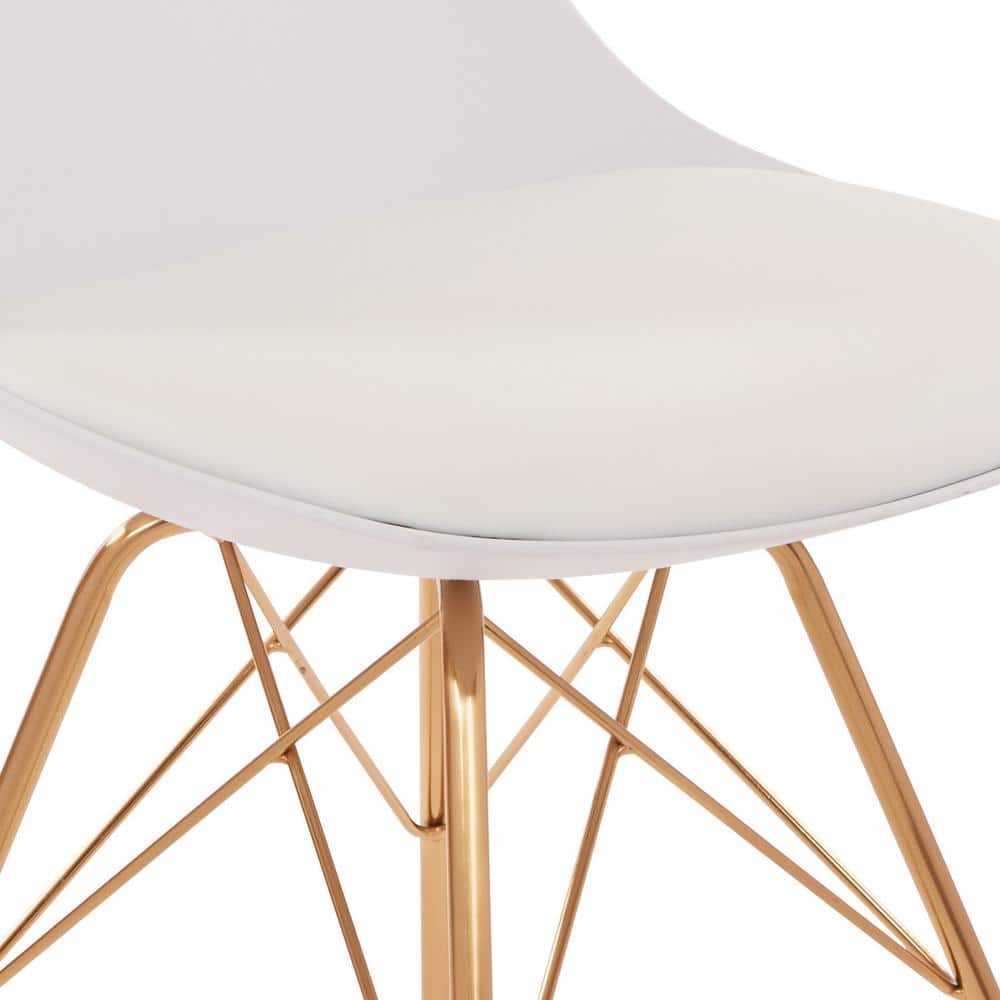 White Faux Leather Side Chair with Gold Metal Legs