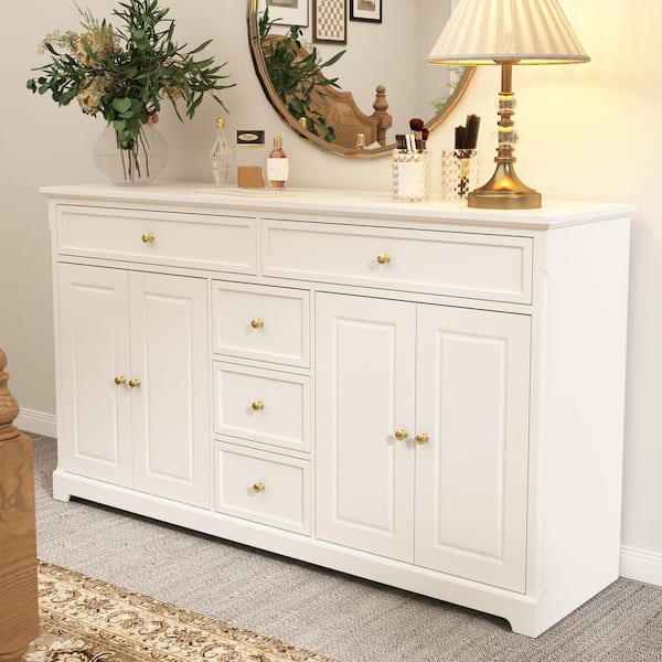 FUFU&GAGA Gray Wood 59.1 in. W Sideboard with 2 Large Drawers, 3 Small  Drawers and 2 Cabinets 33.5 in. H x 15.7 in. D KF020263-03 - The Home Depot