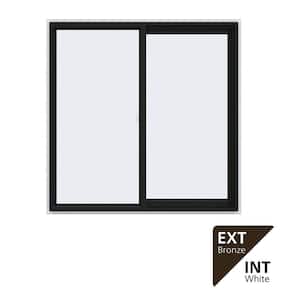 48 in. x 48 in. V-2500 Series Bronze Exterior/White Interior FiniShield Vinyl Right-Handed Sliding Window w/Mesh Screen