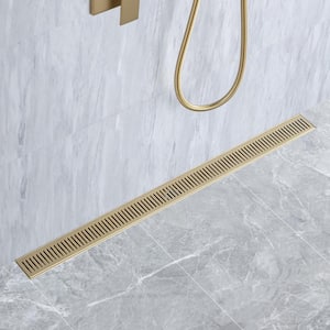 36 in. Stainless Steel Linear Shower Drain with Square Pattern Drain Cover in Brushed Gold