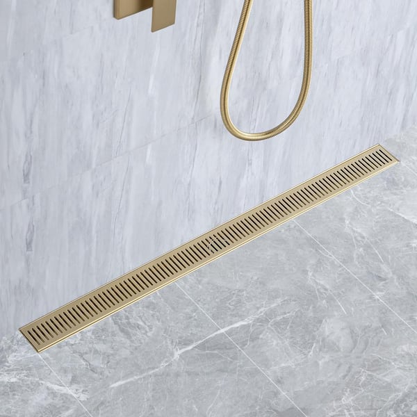 36 in. Stainless Steel Linear Shower Drain with Square Pattern Drain Cover in Brushed Gold