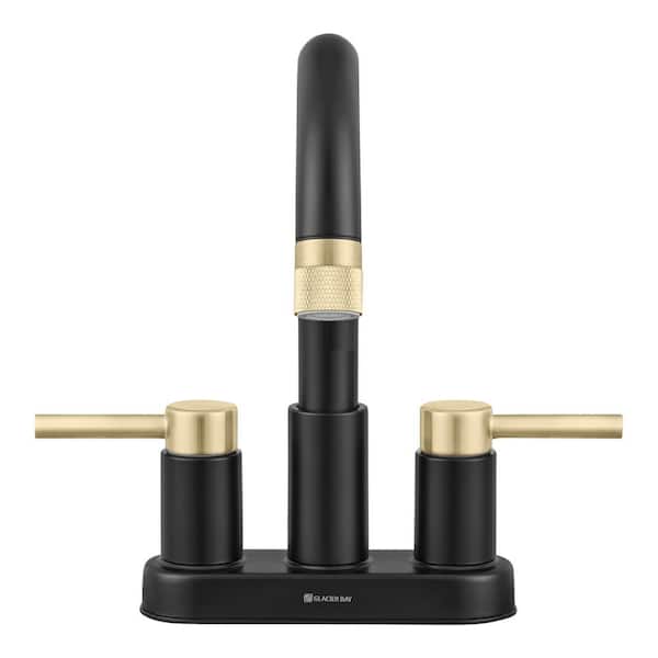 Glacier Bay Dorind 4 in. Centerset Double-Handle Pull Down Bathroom Faucet in Matte Black and Matte Gold