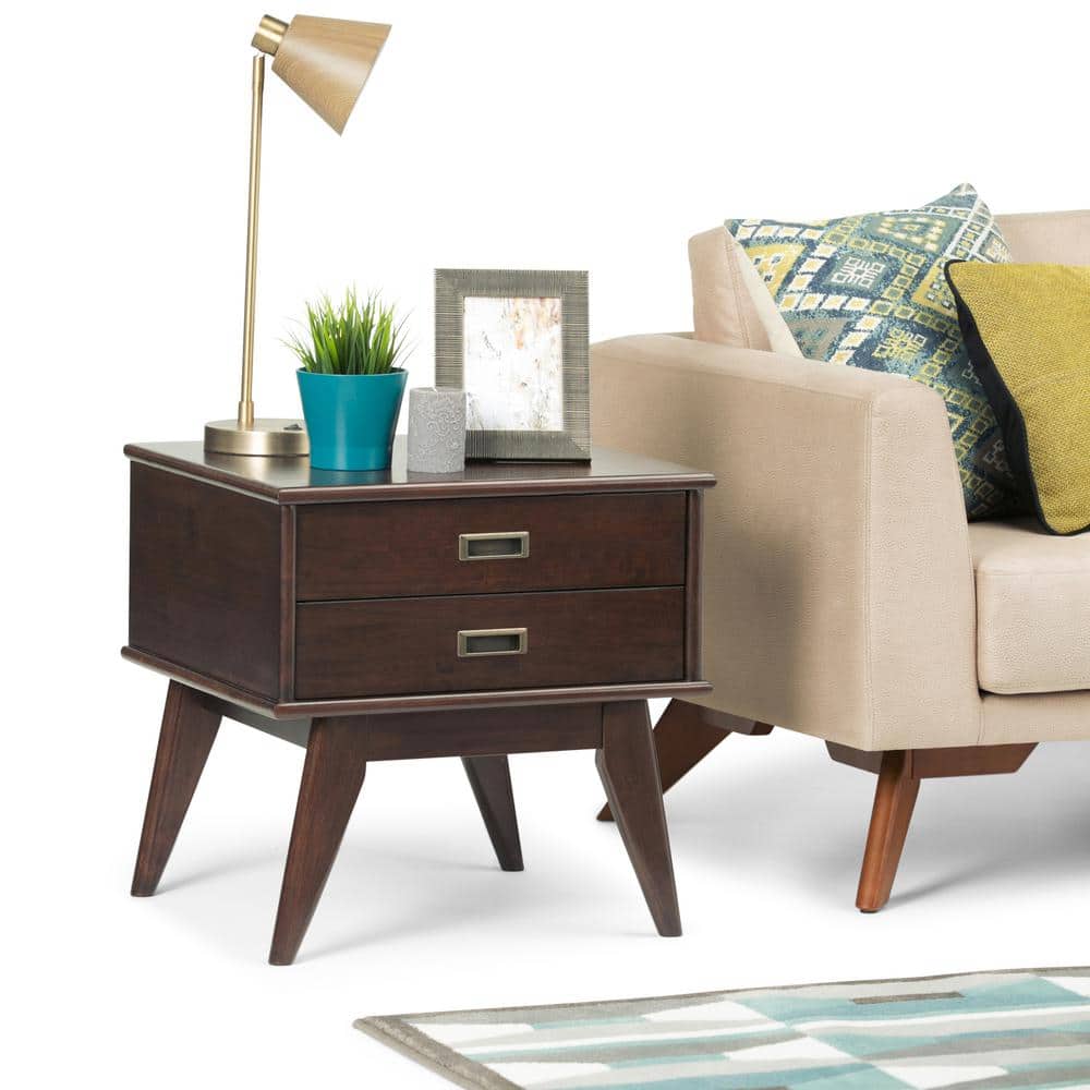 Draper Medium Auburn Brown Wood Side Table with Storage
