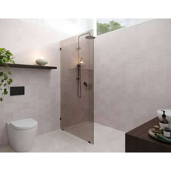 Glass Warehouse Ursa 36 in. W x 78 in. H Single Fixed Panel Frameless Shower Door in Matte Black without Handle