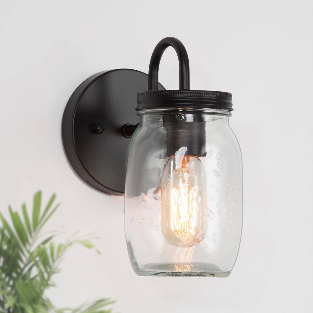 Bronze and Black Mason Jar Wall Sconce Light