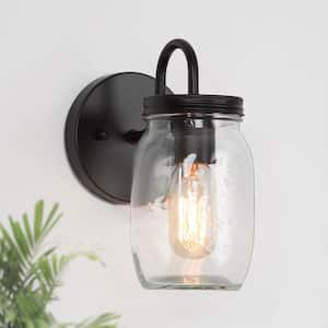 Modern Farmhouse 1-Light Oil-Rubbed Bronze Wall Sconce with Classic Mason Jar Glass Shade Rustic Bath Wall Light