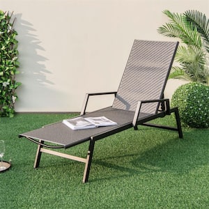 Wicker Outdoor Lounge Chair with Armrests and 5-Position Backrest for Backyard