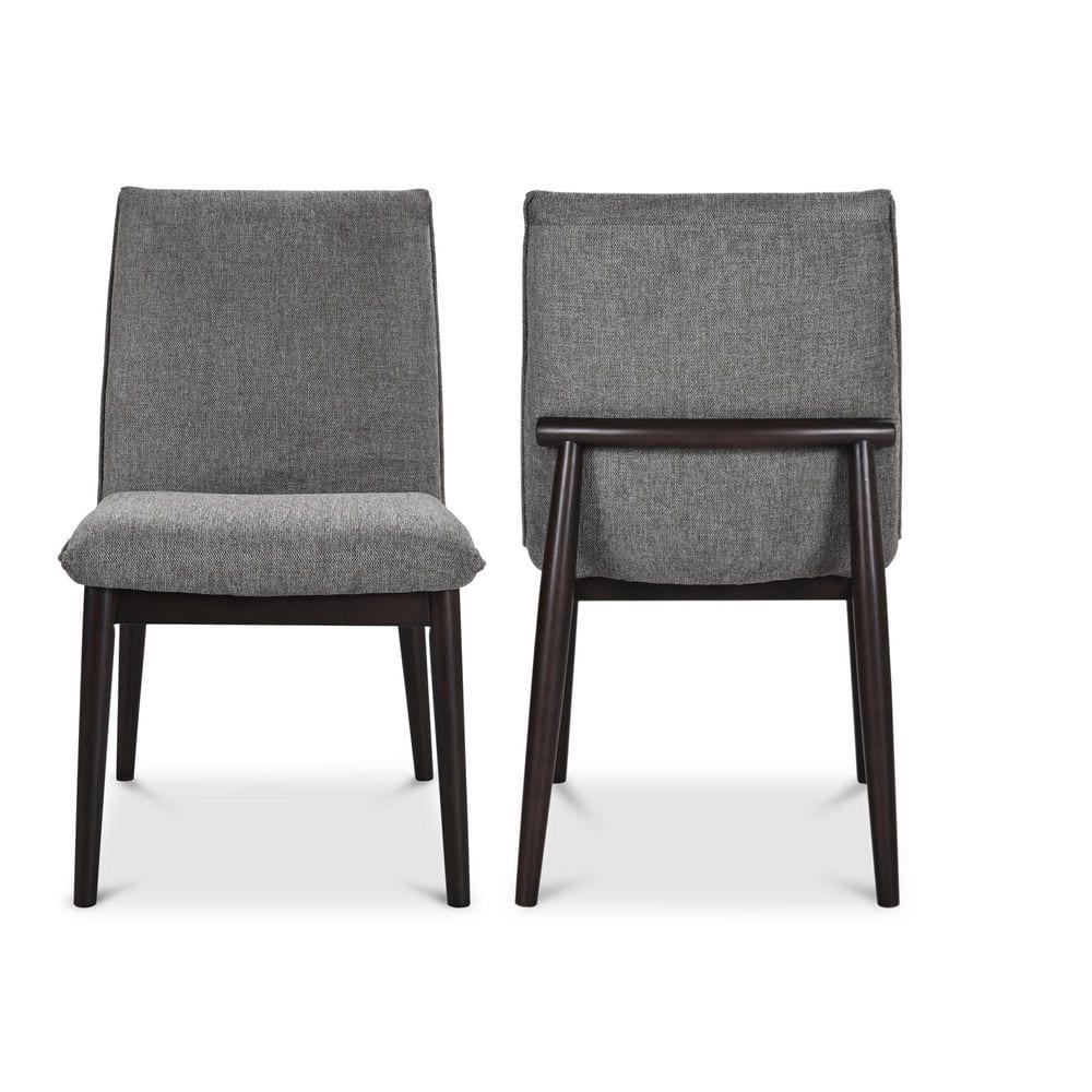 Gray Upholstered Dining Chairs with Dark Brown Wood Legs, Set of 2