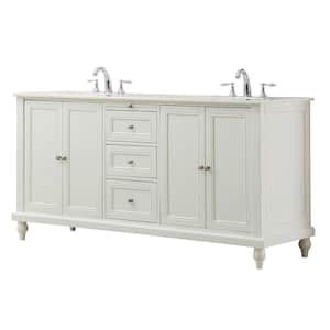 Classic 70 in. Double Vanity in Pearl White with Regular Marble Vanity Top in White