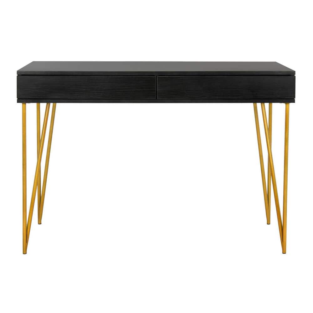 Chic Transitional Black and Gold Home Office Desk with Dual Drawers