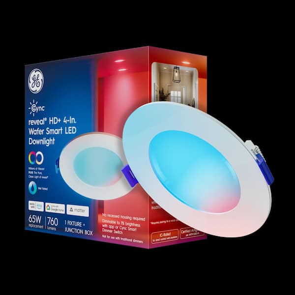 Full color 65W EQ 2000K 4 in Wafer Smart LED Downlight plus junction box (1-pack)