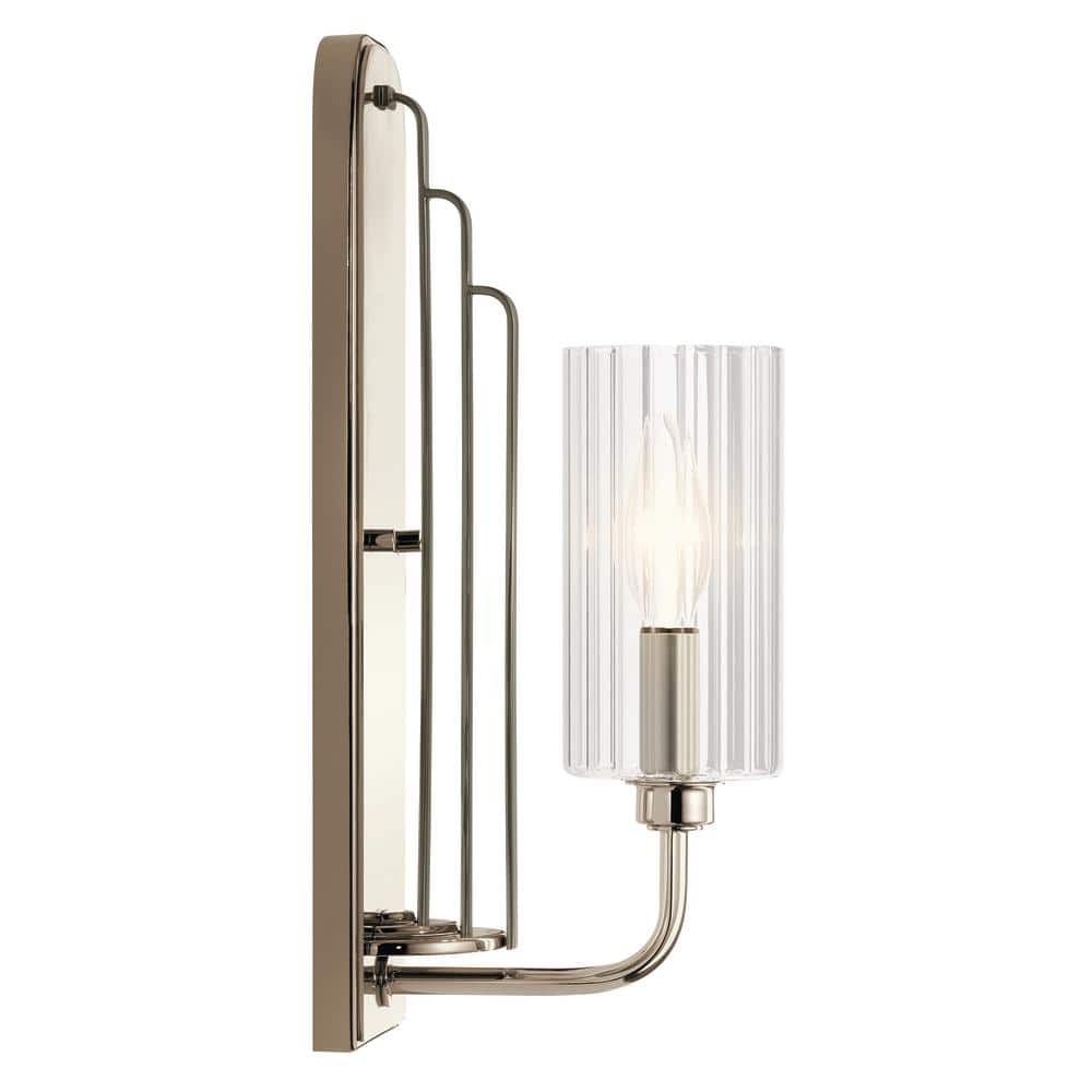 Kimrose Art Deco Polished Nickel 1-Light Sconce with Clear Fluted Glass