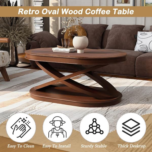 Noble House James 44 in. Walnut Oval MDF and Solid Wood Veneer
