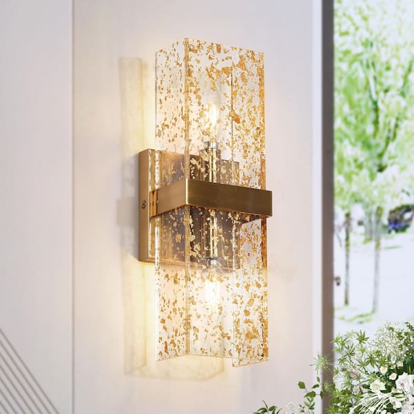 Mid-century Modern Brass Wall Sconce, Craftsman 2-Light Transitional Bathroom Bedroom Vanity Light