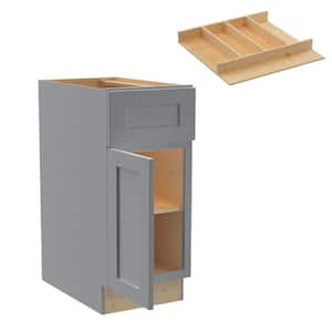 15 in. W x 24 in. D x 34.5 in. H Tremont Pearl Gray Painted Plywood Shaker Assembled Base Kitchen Cabinet Left UT Tray