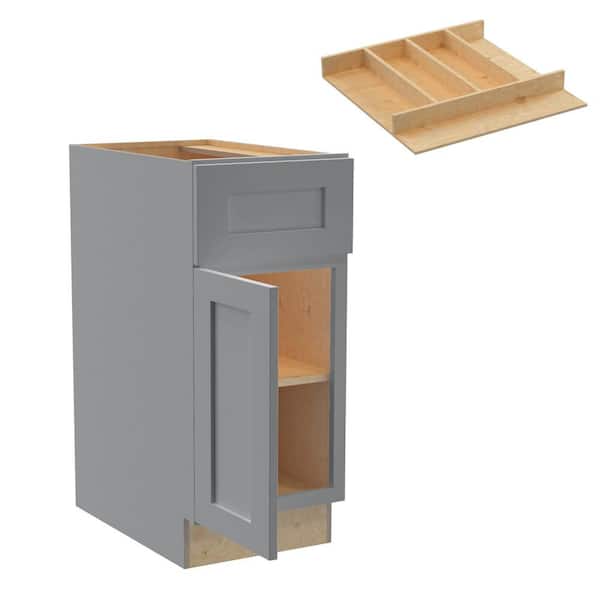 Home Decorators Collection Newport 15 in. W x 24 in. D x 34.5 in. H Assembled Plywood Base Kitchen Cabinet in Pearl Gray with Utility Soft Close LH