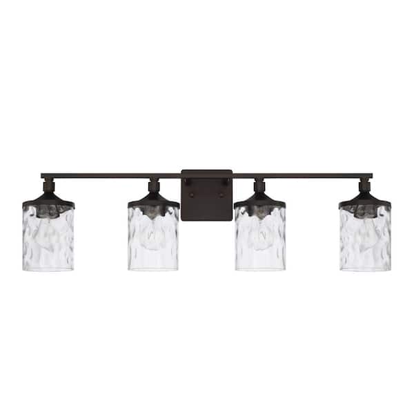 HOMEPLACE LIGHTING 33.5 in. W x 10 in. H x 7 in. E 4-Light Clear Water Glass Vanity Light in Bronze
