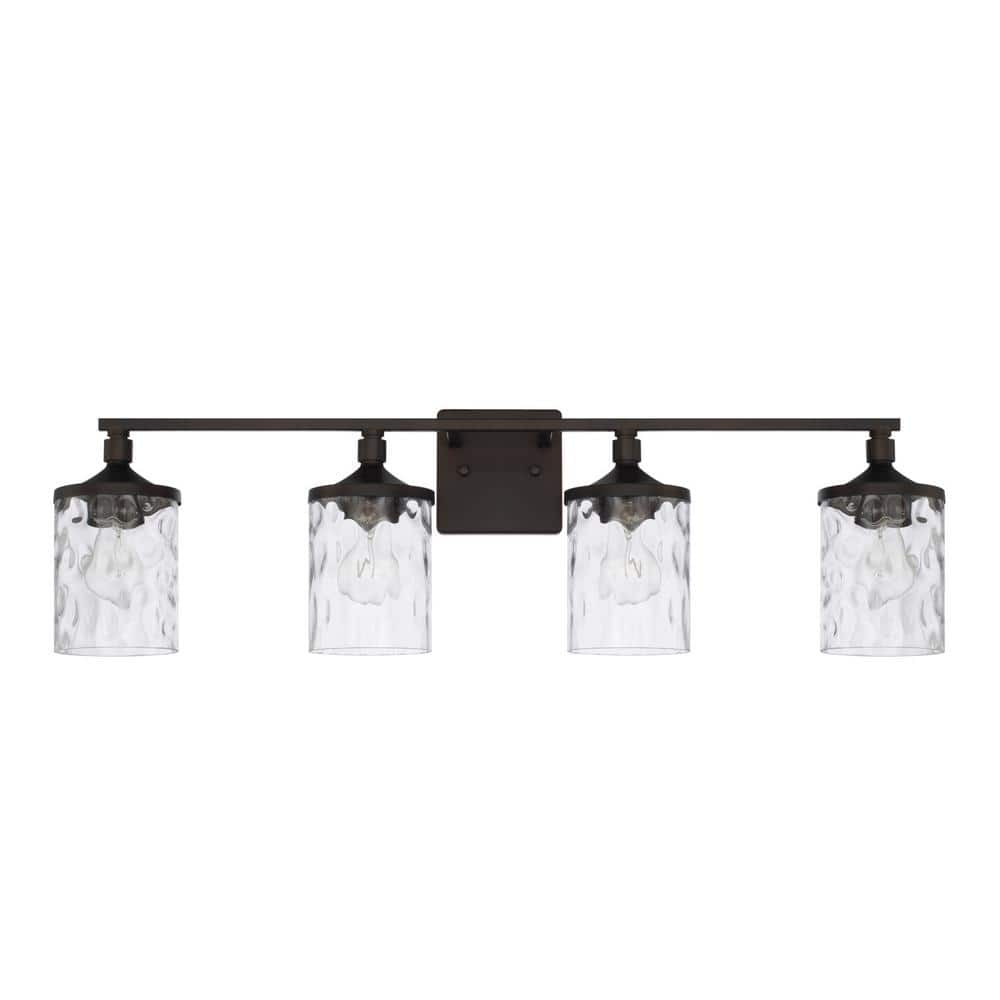 Colton Bronze 4-Light Vanity with Clear Water Glass Shades