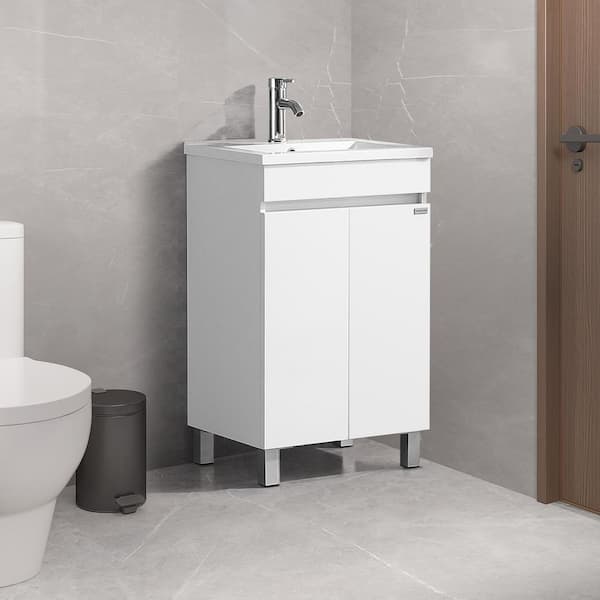20 in. W x 16 in. D x 31.5 in. H Single Sink Freestanding Bathroom Vanity in White with White Top and Faucet