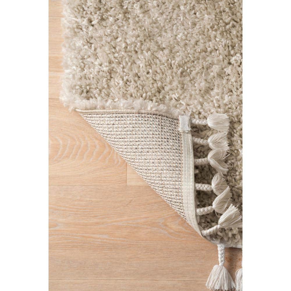Braided Beige Rectangular Shag Area Rug with Tassels