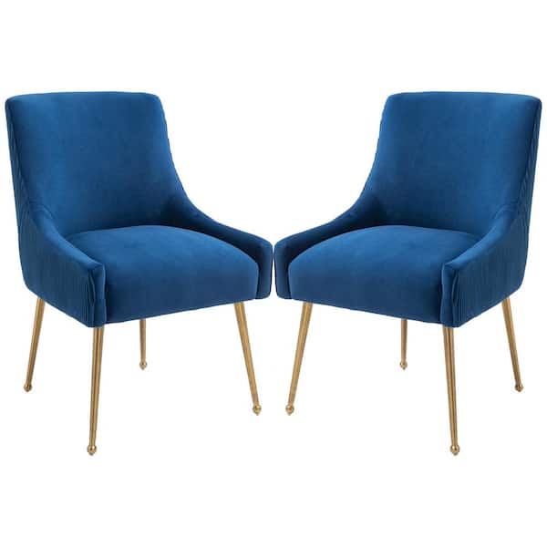 Boyel Living Soft Blue Velvet Upholstered Side Chair with Golden Brushed Legs (Set of 2)