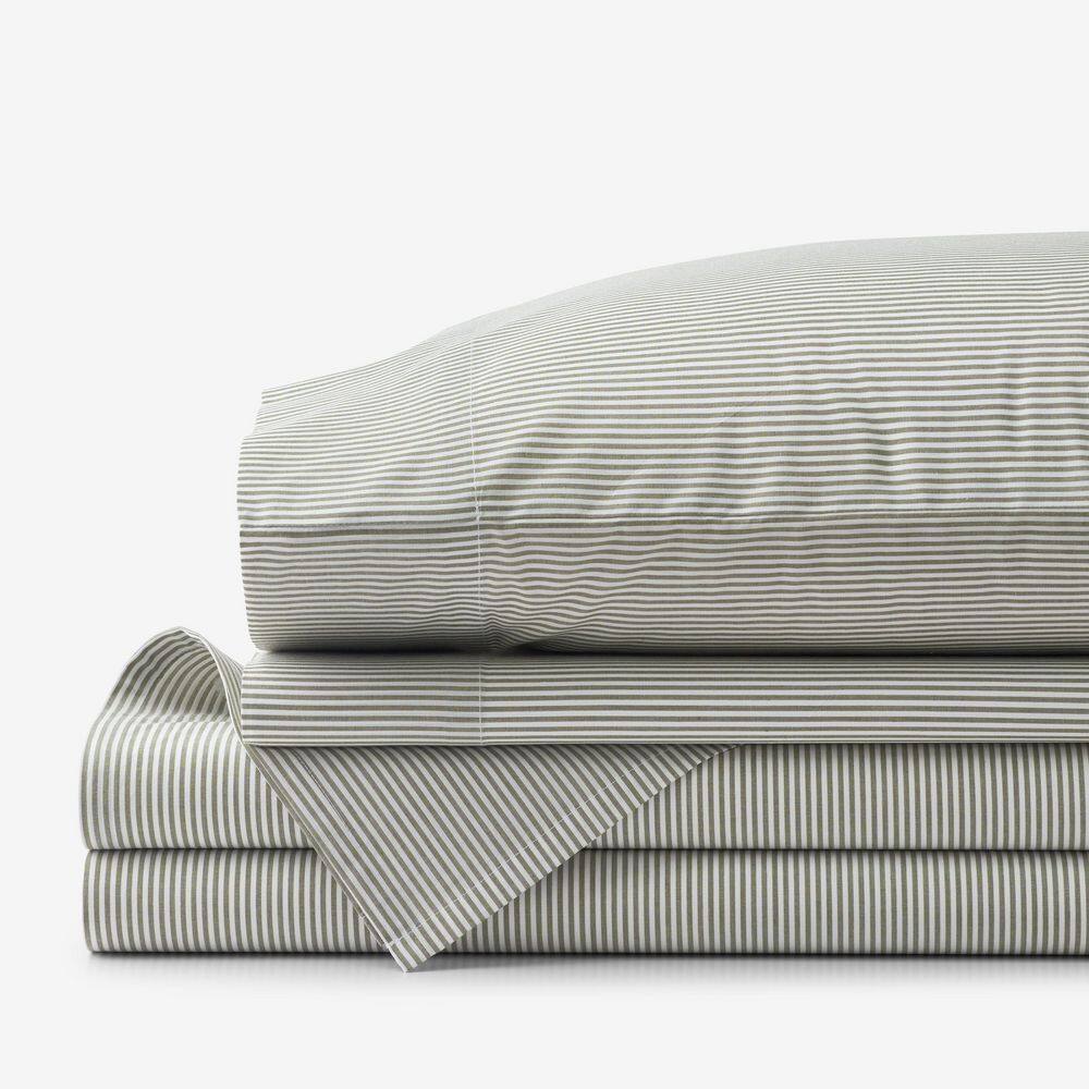 Company Cotton Yarn-Dyed 4-Piece Stripe Green Cotton Percale Queen Sheet Set price history on PriceWatchPro