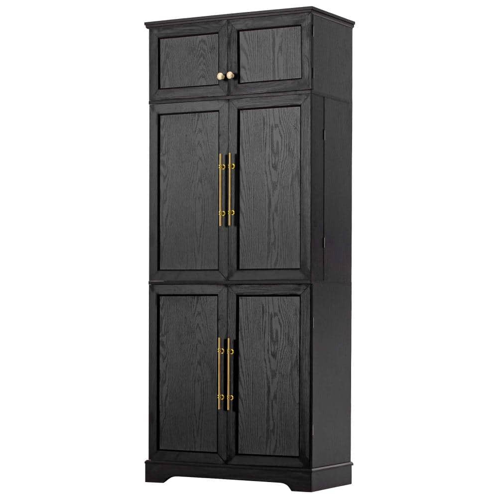32 in W x 16 in D x 78 in H Linen Cabinet, Kitchen Pantry Cabinet in Ash Black with 4 Adjustable Shelves, Hidden Drawer