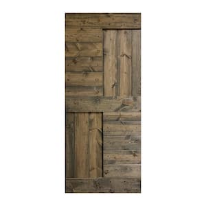 S Series 36 in. x 84 in. Aged Barrel Knotty Pine Wood Barn Door Slab