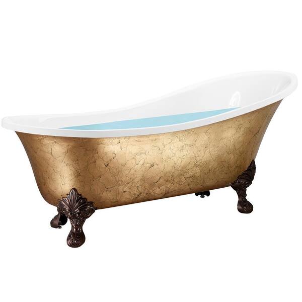 AKDY 60 in. Acrylic Single Slipper Clawfoot Non-Whirlpool Bathtub in Glossy Gold Foil